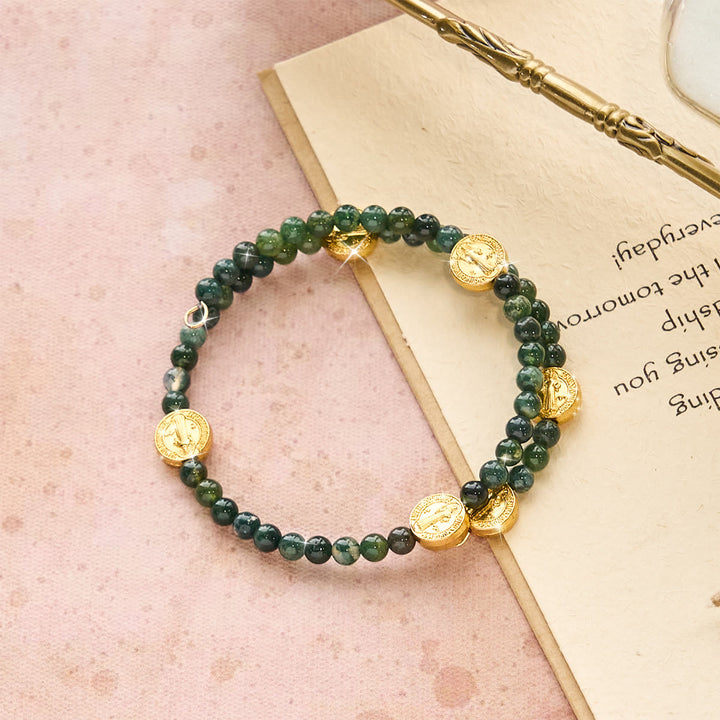 Christianartworkshop Water Grass Agate Memory Wire Rosary Bracelet: Tender Devotion for Daily Moments - Wrist Circumference: 7.08"-9.06''/18-23cm - image 0