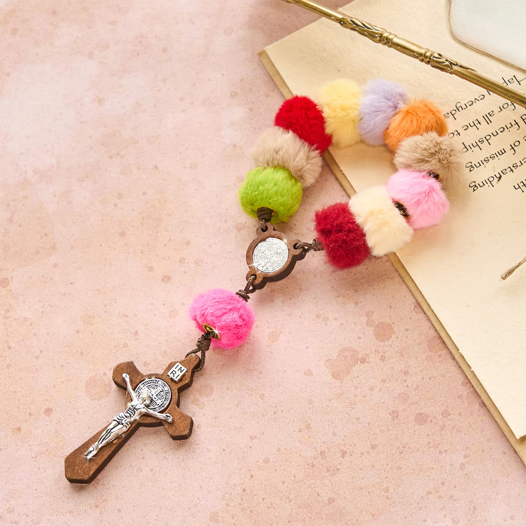 Christianartworkshop Colorful Fluffy Pom Pom Pocket Rosary: A Soft and Heartfelt Faith Gift - Fluffy Pom Pom Beads - image 0