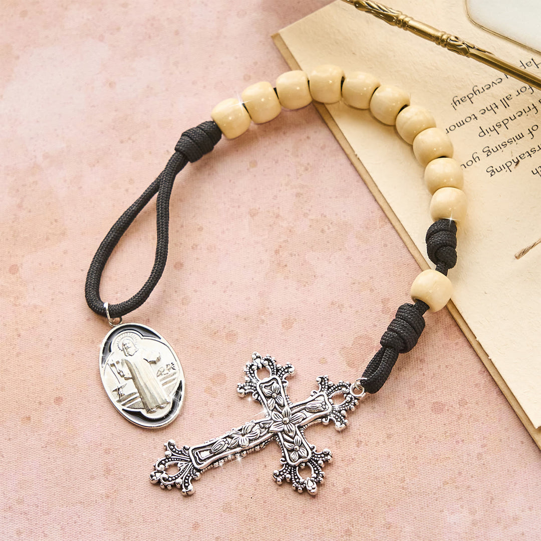 Christianartworkshop Wood Beads Pocket Rosary with Protection of St. Benedict - image 3