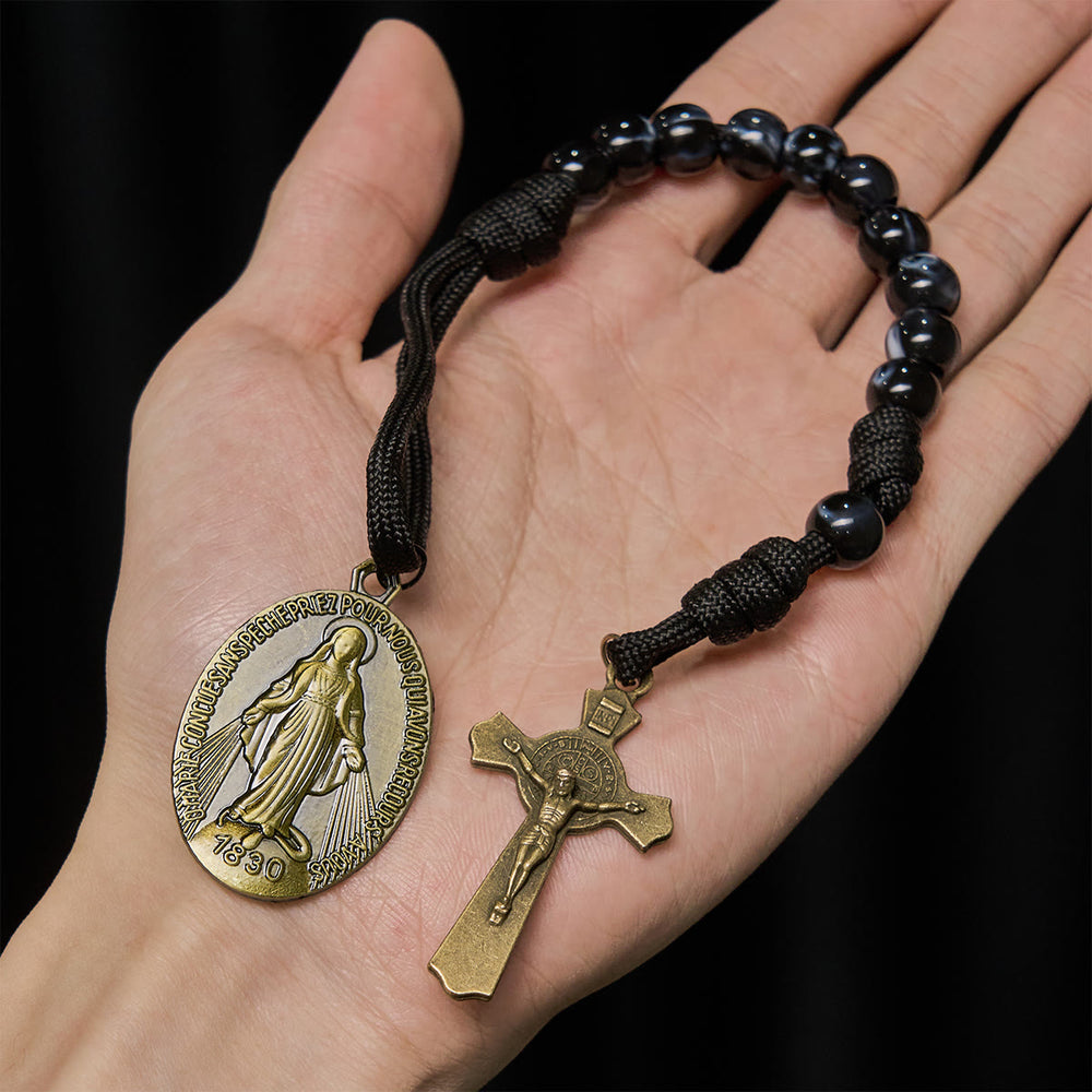 Christianartworkshop Classic Black Portable Faith Rosary with Bronze Our Lady with Crucifix - image 1