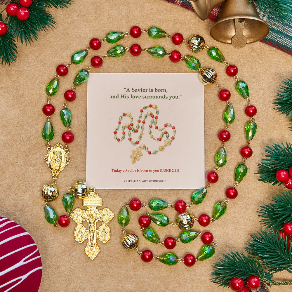 Christianartworkshop Christmas Gift: Pardon Crucifix Adorned Christmas Rosary: Faithful Companion & Festive Decor - LUKE 2:11 - image 0