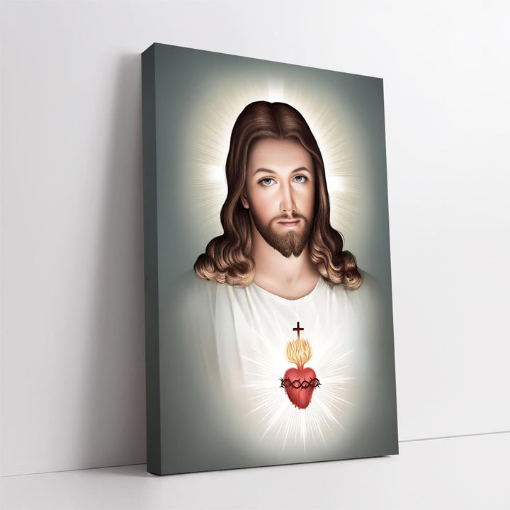 Christianartworkshop Jeus with Sacred Heart Wall Art: Gentle Faith for Home Decor - Framed Canvas Painting - 11.81''*15.75''0.71"/30*40*1.8cm - image 0