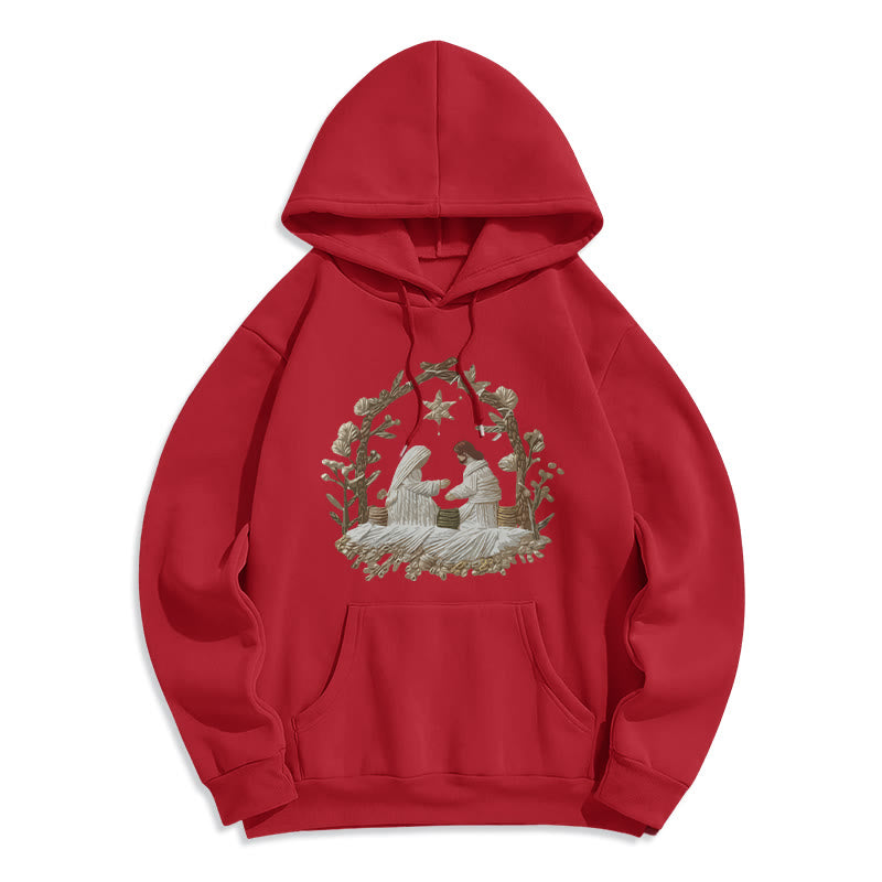 Christianartworkshop Nativity Christmas Hoodie Fleece Lined Polyester Hoodie - Red - 2XL - image 6
