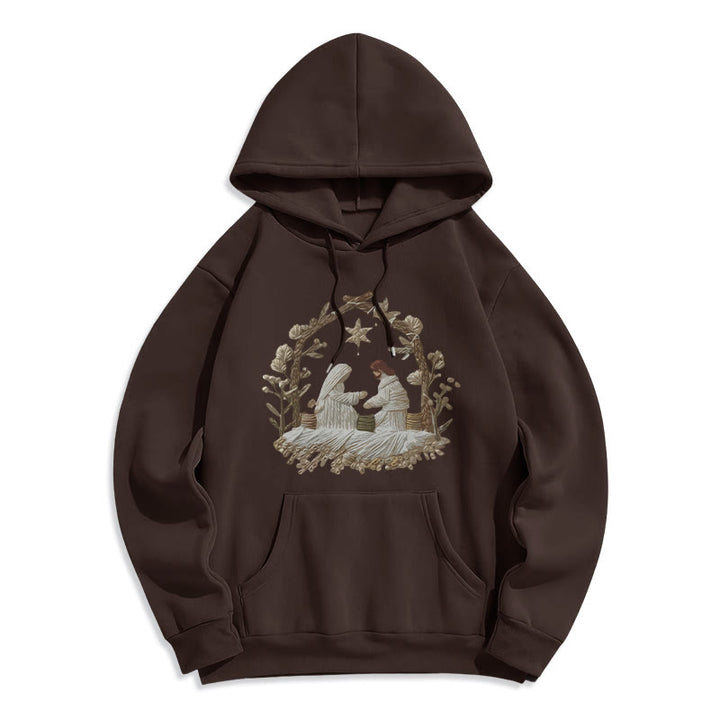 Christianartworkshop Nativity Christmas Hoodie Fleece Lined Polyester Hoodie - Brown - 2XL - image 1