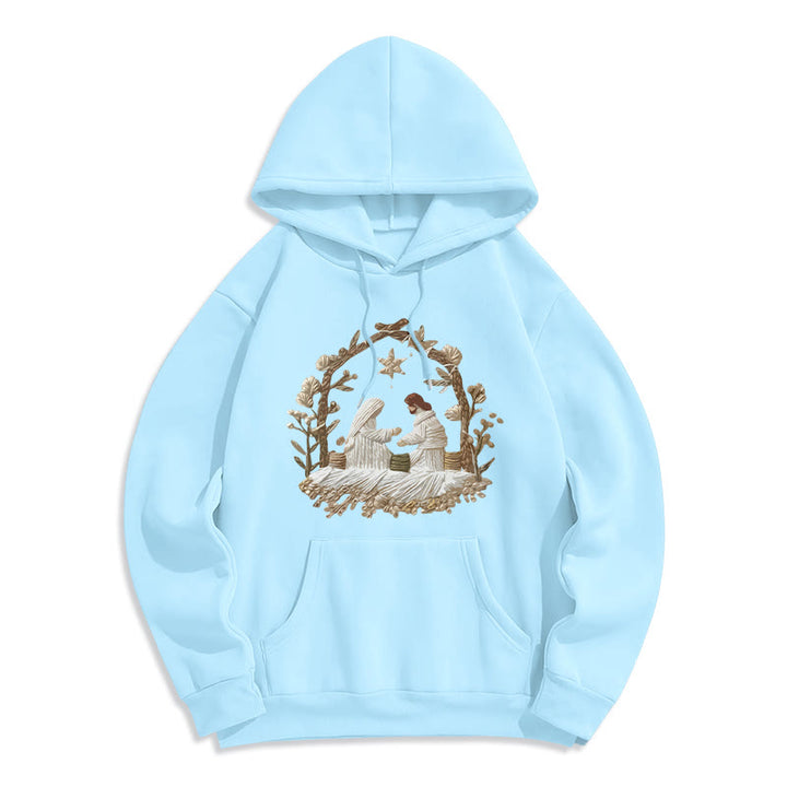 Christianartworkshop Nativity Christmas Hoodie Fleece Lined Polyester Hoodie - Blue - 2XL - image 7