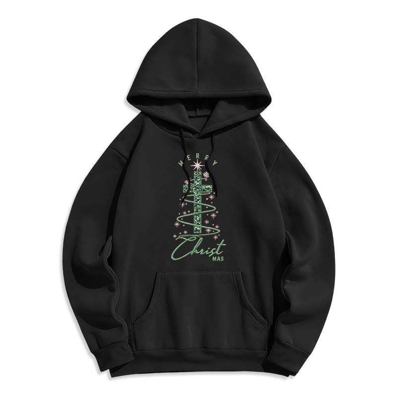 Christianartworkshop Shimmering Cross-Shaped Christmas Tree Fleece Lined Polyester Hoodie - Black - 2XL - image 2