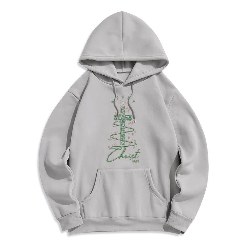 Christianartworkshop Shimmering Cross-Shaped Christmas Tree Fleece Lined Polyester Hoodie - Grey - 2XL - image 4