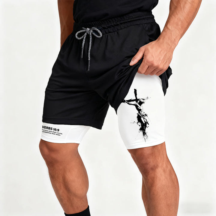 Christianartworkshop Crucifix & Proverbs 16:9 Performance Shorts: Carry Faith in Every Step - image 5