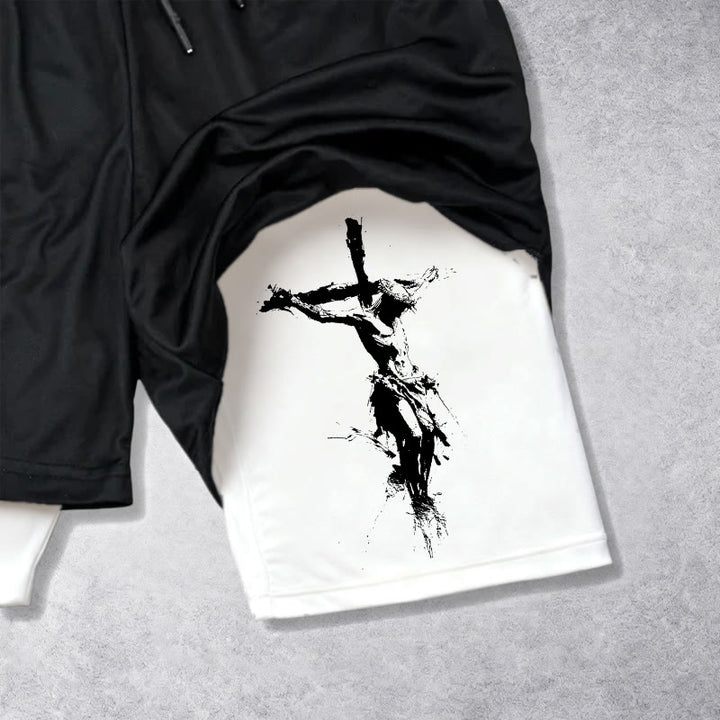 Christianartworkshop Crucifix & Proverbs 16:9 Performance Shorts: Carry Faith in Every Step - image 2