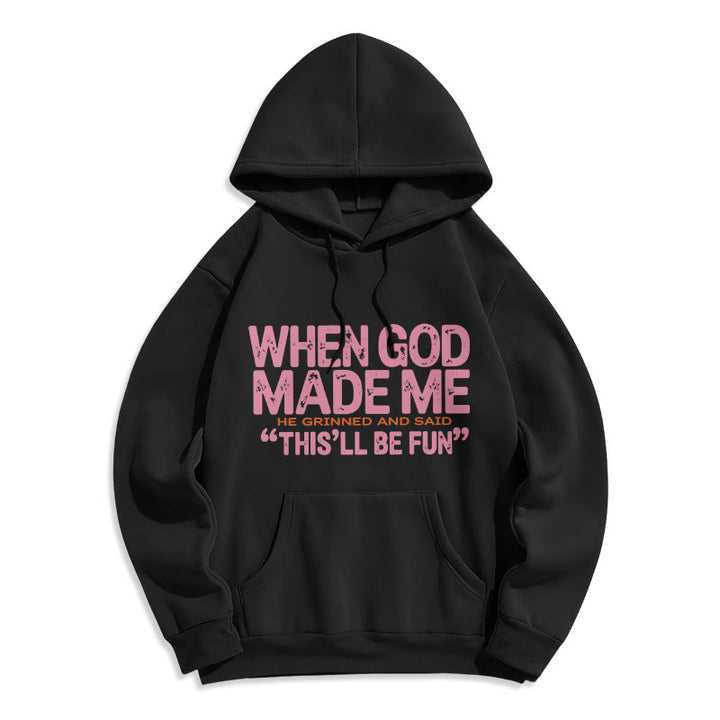 Christianartworkshop When God Made Me Faith Quote Fleece Lined Polyester Hoodie - Black - 2XL - image 2