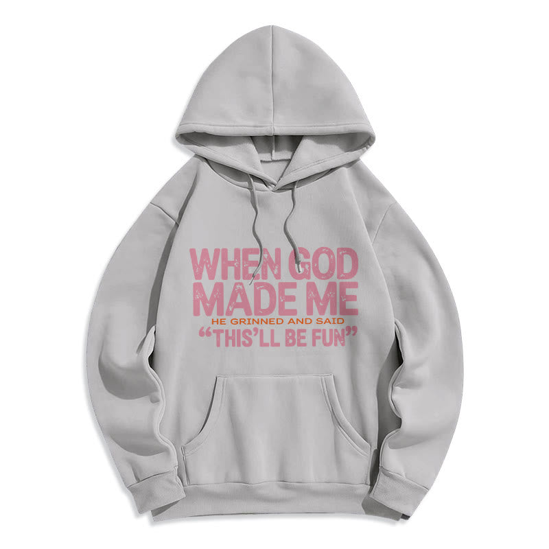 Christianartworkshop When God Made Me Faith Quote Fleece Lined Polyester Hoodie - Grey - 2XL - image 3