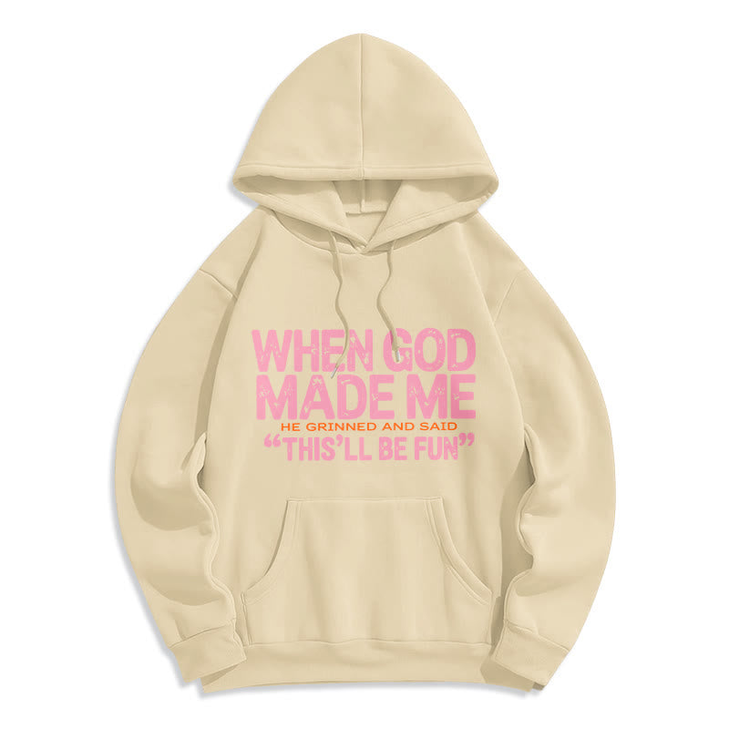 Christianartworkshop When God Made Me Faith Quote Fleece Lined Polyester Hoodie - Beige - 2XL - image 4