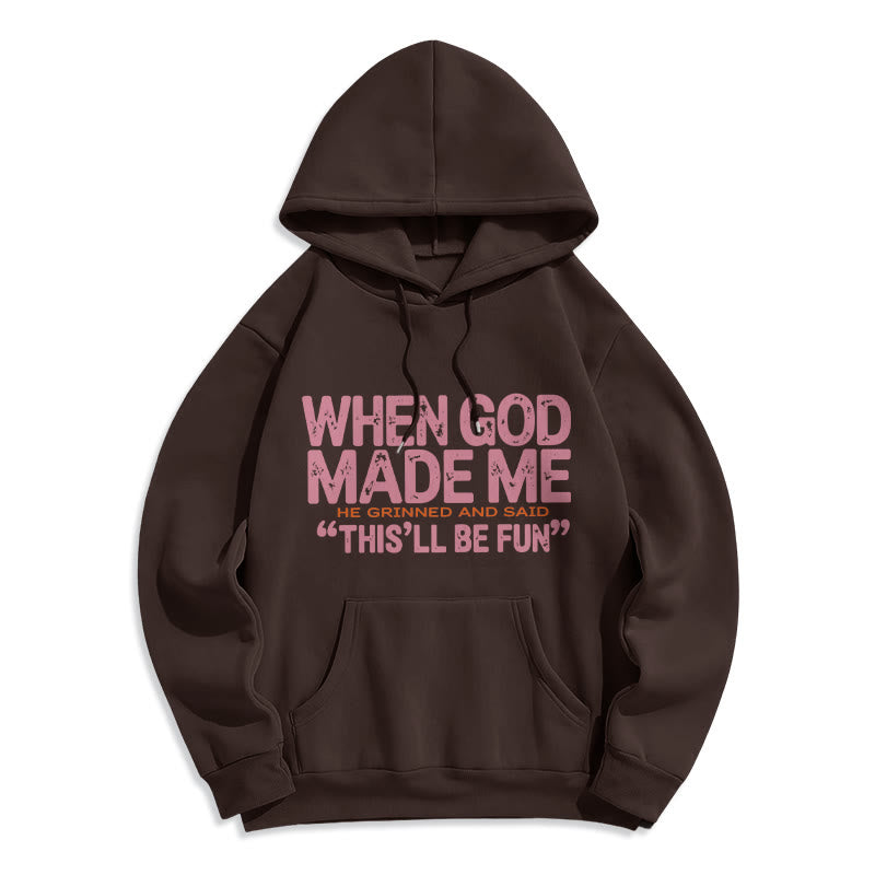 Christianartworkshop When God Made Me Faith Quote Fleece Lined Polyester Hoodie - Brown - 2XL - image 1