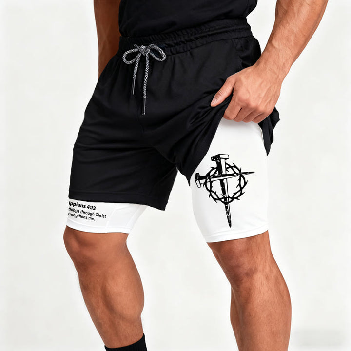 Christianartworkshop Philippians 4:13 Faith Performance Shorts with Nail & Crown Cross - image 1