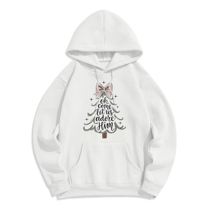 Christianartworkshop Oh Come Let Us Adore Him Christmas Fleece Lined Polyester Hoodie - White - 2XL - image 5