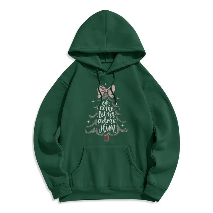 Christianartworkshop Oh Come Let Us Adore Him Christmas Fleece Lined Polyester Hoodie - Green - 2XL - image 2