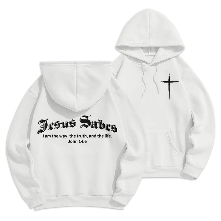 Christianartworkshop Jesus Saves John 14:6 Faith Fleece Lined Polyester Hoodie - White - 2XL - image 3