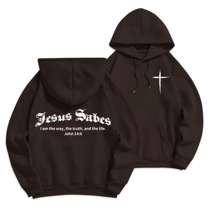 Christianartworkshop Jesus Saves John 14:6 Faith Fleece Lined Polyester Hoodie - Brown - 2XL - image 7