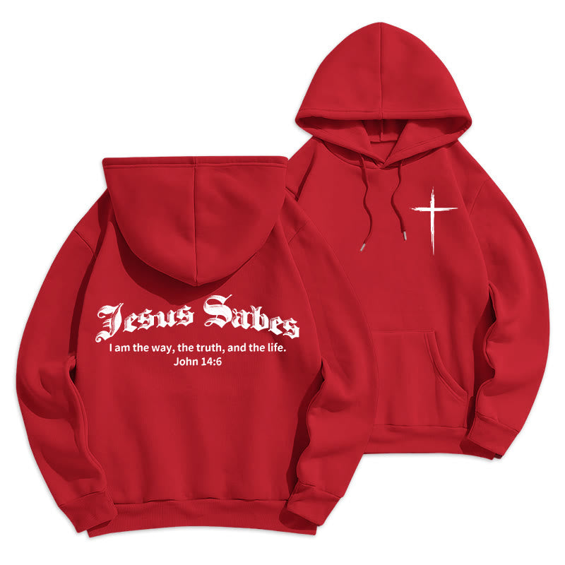 Christianartworkshop Jesus Saves John 14:6 Faith Fleece Lined Polyester Hoodie - Red - 2XL - image 16