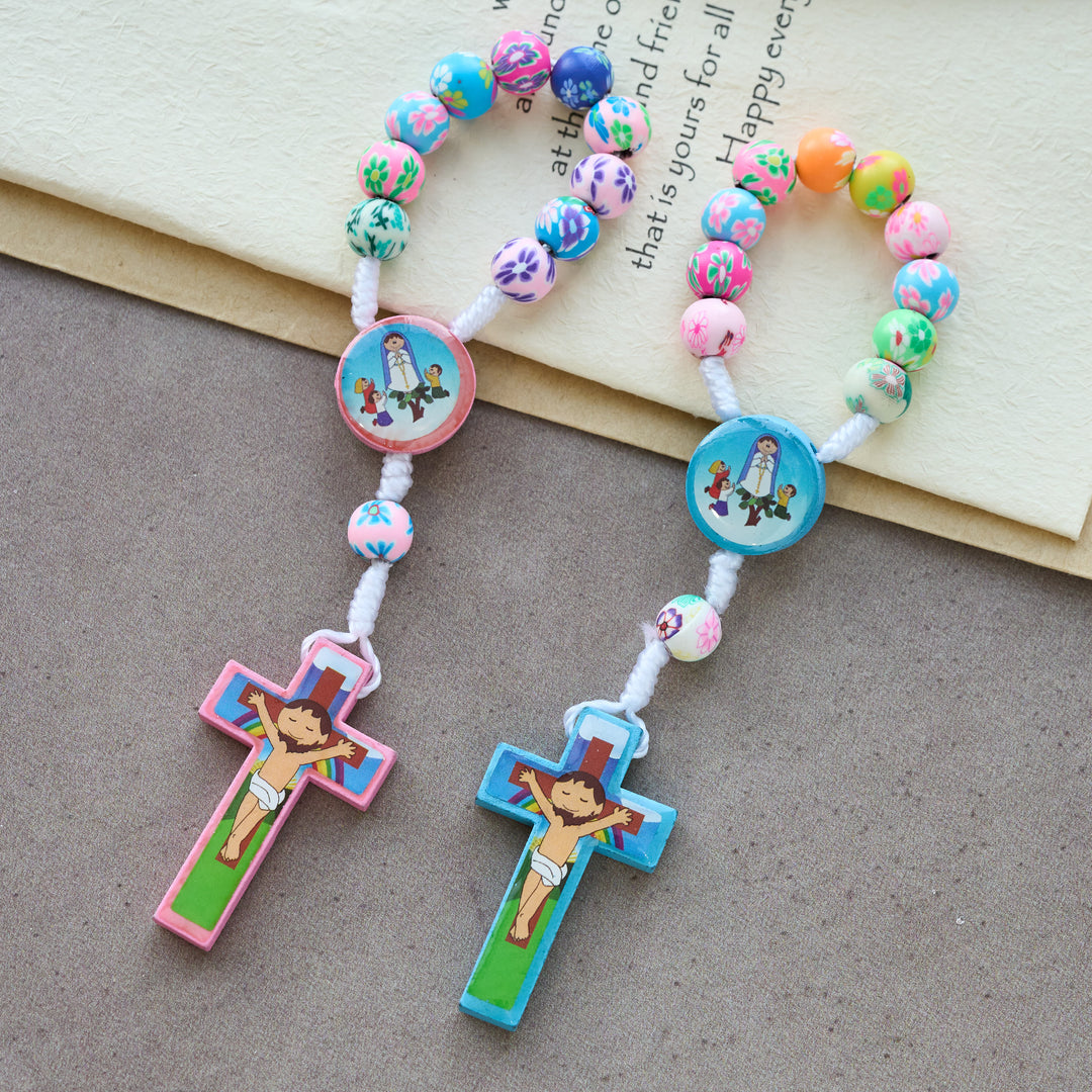 Christianartworkshop Blue & Pink Children Rosary, Bracelet: Colorful Beads & Sacred Symbols for Young Hearts - Blue Rosary - image 0