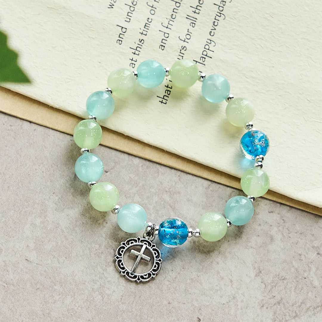 Christianartworkshop UV-Changing Glitter Bead Bracelet with Ornate Cross: Shimmer in Faithful Hues - image 4