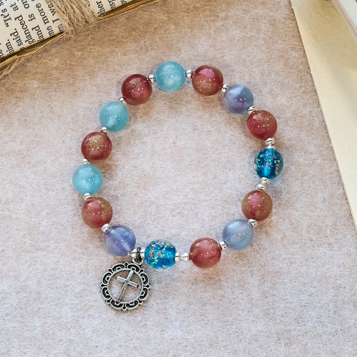 Christianartworkshop UV-Changing Glitter Bead Bracelet with Ornate Cross: Shimmer in Faithful Hues - image 3