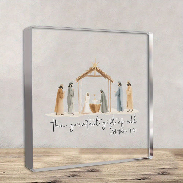 Christianartworkshop Acrylic Greatest Gift Transparent Ornament: Nativity Scene & Scripture for Desktop Decor - Nativity - image 0