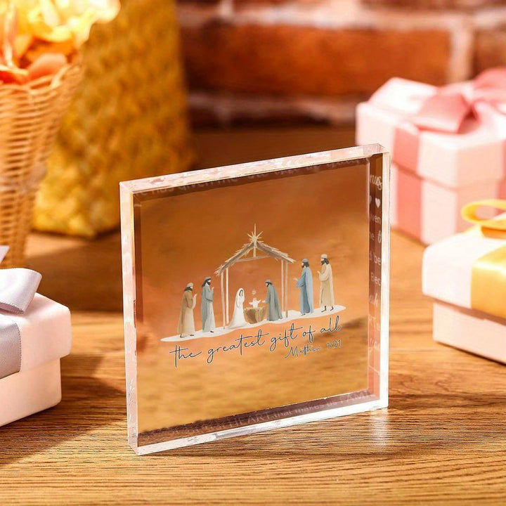 Christianartworkshop Acrylic Greatest Gift Transparent Ornament: Nativity Scene & Scripture for Desktop Decor - image 1