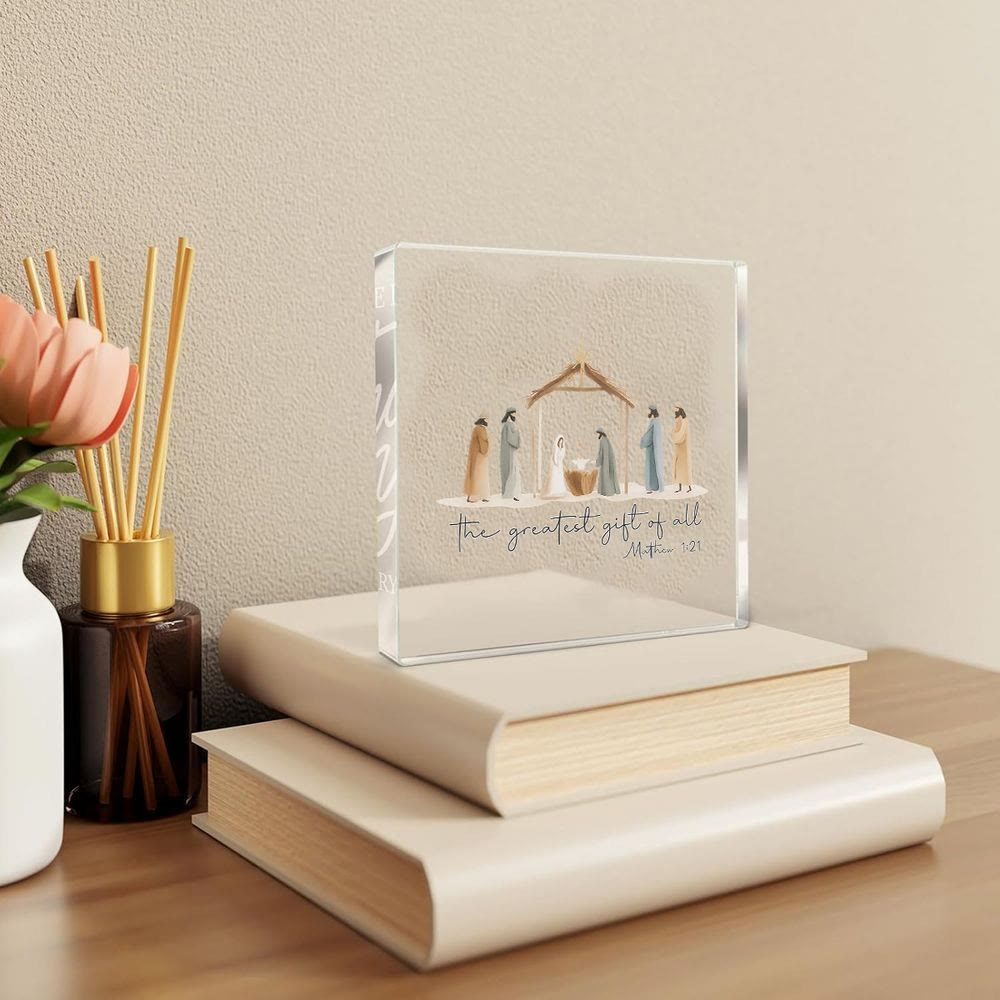 Christianartworkshop Acrylic Greatest Gift Transparent Ornament: Nativity Scene & Scripture for Desktop Decor - image 2