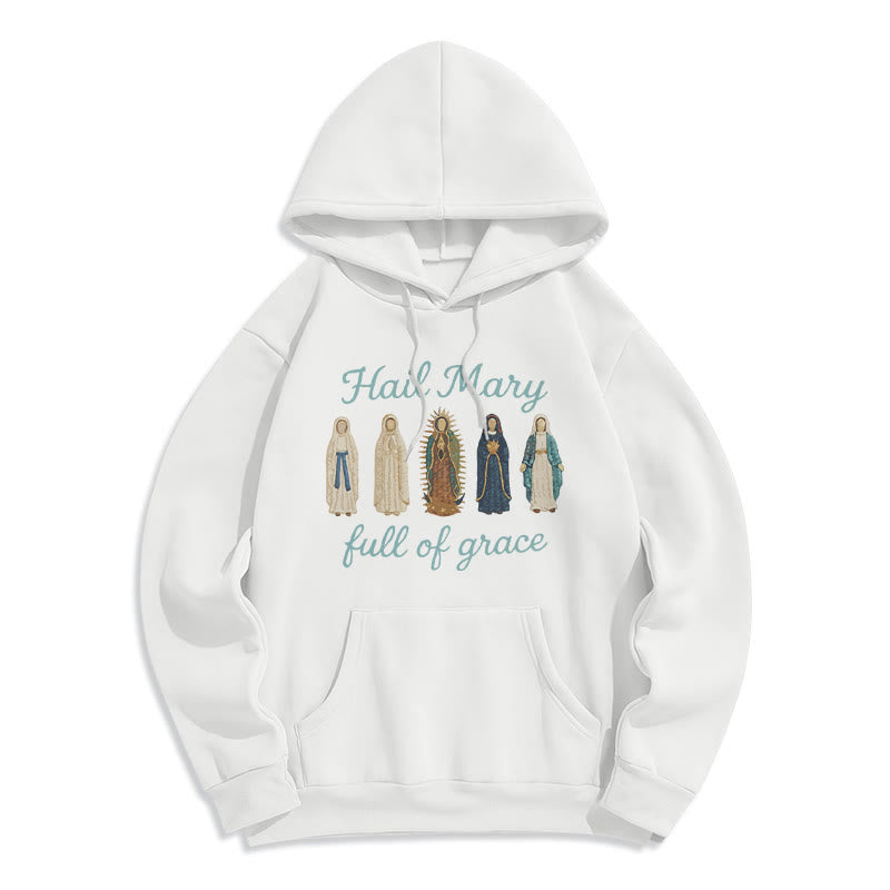 Christianartworkshop Hail Mary Full of Grace Fleece Lined Polyester Hoodie - White - 2XL - image 3