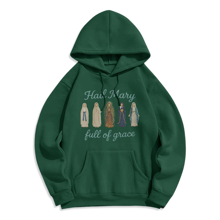 Christianartworkshop Hail Mary Full of Grace Fleece Lined Polyester Hoodie - Green - 2XL - image 6