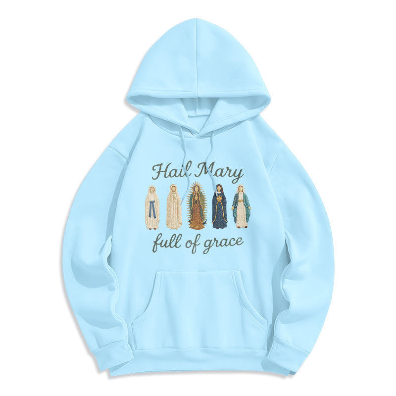 Christianartworkshop Hail Mary Full of Grace Fleece Lined Polyester Hoodie - Blue - 2XL - image 8