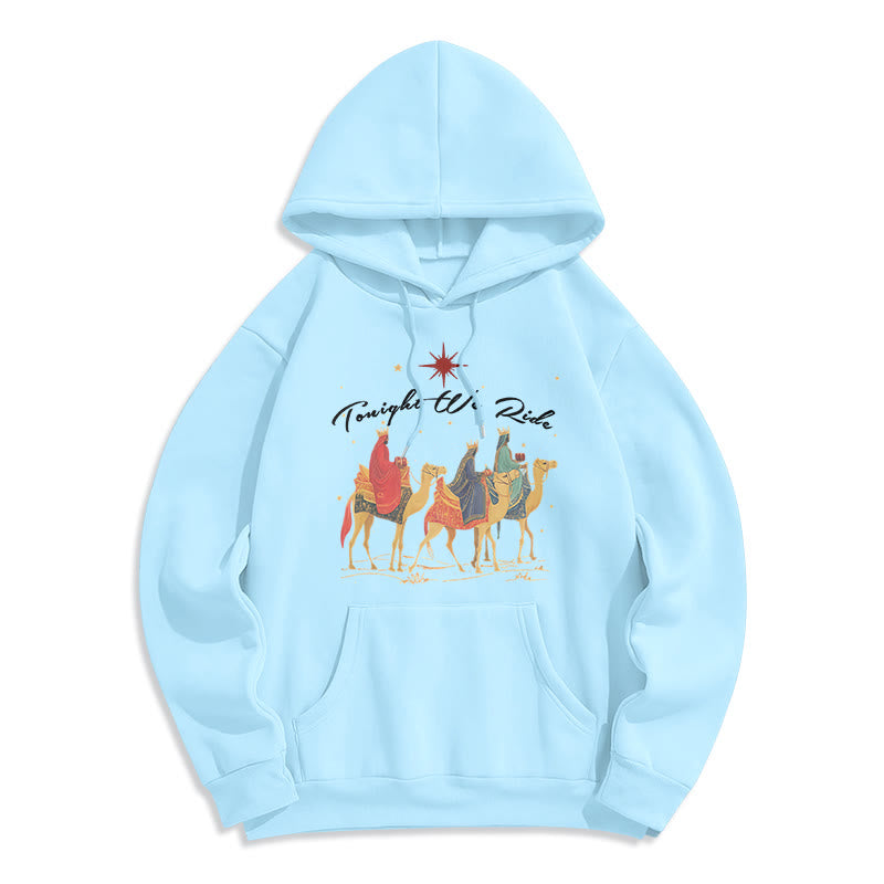 Christianartworkshop Tonight We Ride Christmas Wise Men Fleece Lined Polyester Hoodie - Blue - 2XL - image 0