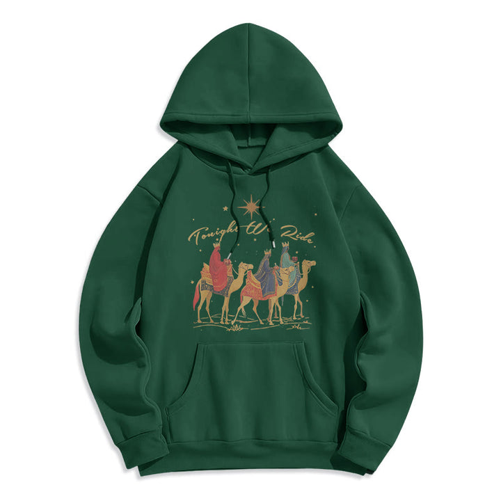 Christianartworkshop Tonight We Ride Christmas Wise Men Fleece Lined Polyester Hoodie - Green - 2XL - image 7