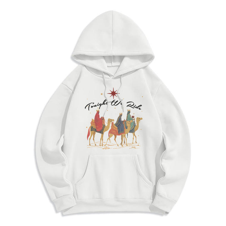 Christianartworkshop Tonight We Ride Christmas Wise Men Fleece Lined Polyester Hoodie - White - 2XL - image 4