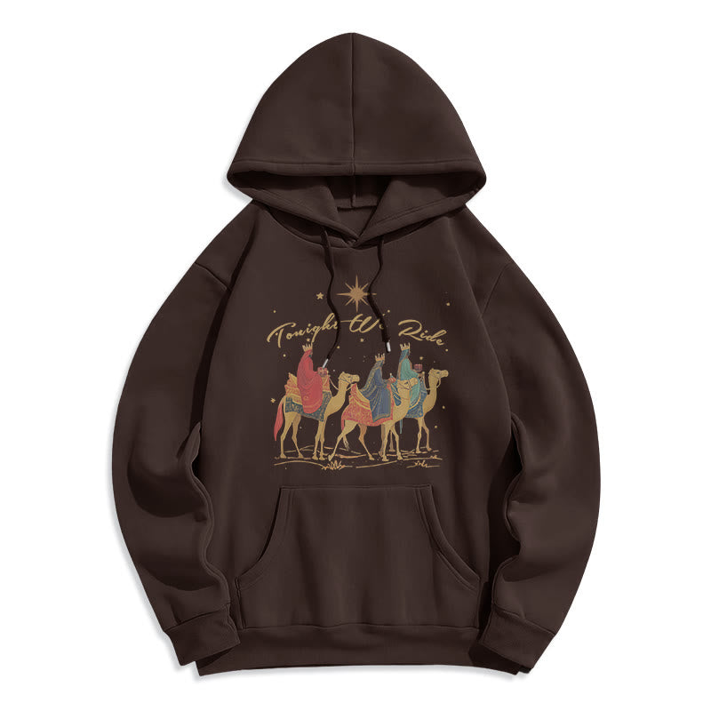 Christianartworkshop Tonight We Ride Christmas Wise Men Fleece Lined Polyester Hoodie - Brown - 2XL - image 5