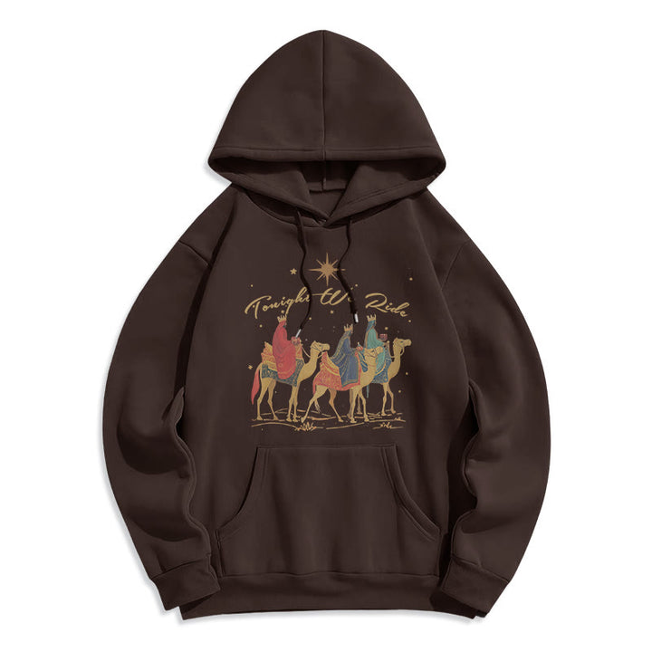 Christianartworkshop Tonight We Ride Christmas Wise Men Fleece Lined Polyester Hoodie - Brown - 2XL - image 5