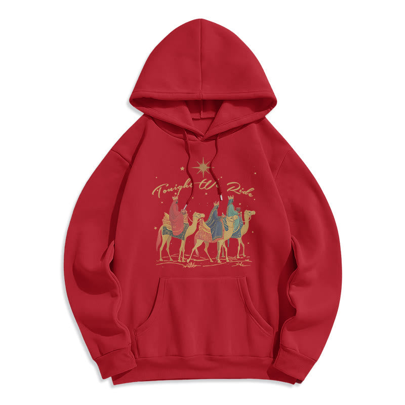 Christianartworkshop Tonight We Ride Christmas Wise Men Fleece Lined Polyester Hoodie - Red - 2XL - image 8