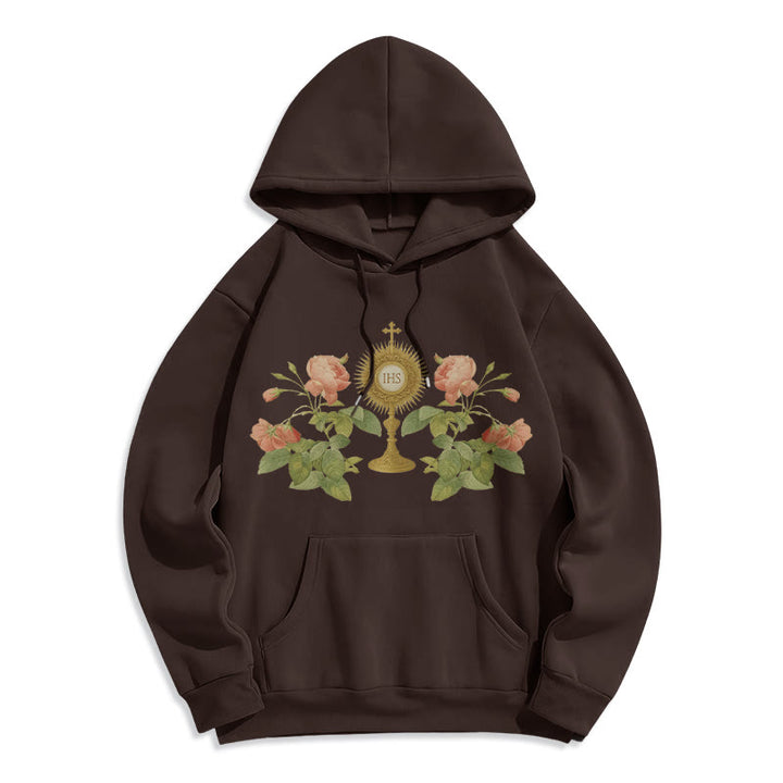 Christianartworkshop IHS & Rose Graphic Faith Fleece Lined Polyester Hoodie - Brown - 2XL - image 6