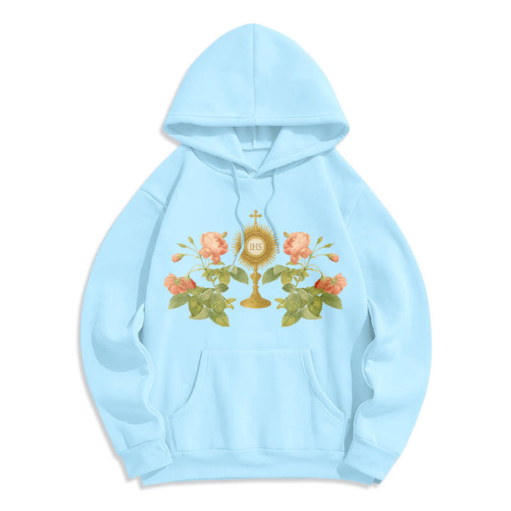 Christianartworkshop IHS & Rose Graphic Faith Fleece Lined Polyester Hoodie - Blue - 2XL - image 2