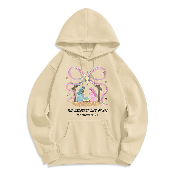 Christianartworkshop The Greatest Gift of All Christmas Fleece Lined Polyester Hoodie - Beige - 2XL - image 4
