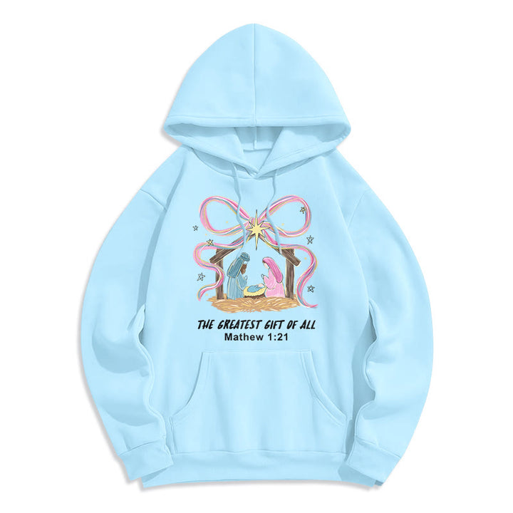 Christianartworkshop The Greatest Gift of All Christmas Fleece Lined Polyester Hoodie - Blue - 2XL - image 3