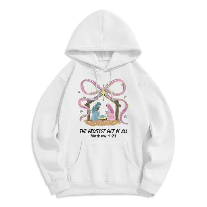 Christianartworkshop The Greatest Gift of All Christmas Fleece Lined Polyester Hoodie - White - 2XL - image 6