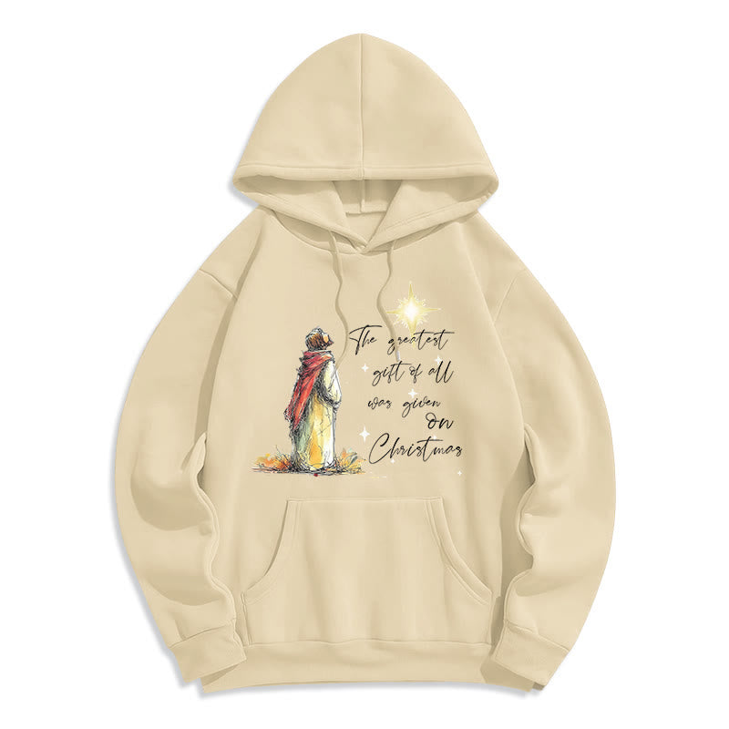 Christianartworkshop Christmas Star Themed Fleece Lined Polyester Hoodie - Beige - 2XL - image 5