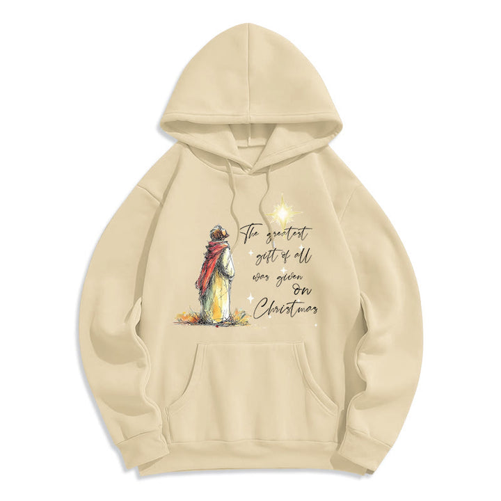 Christianartworkshop Christmas Star Themed Fleece Lined Polyester Hoodie - Beige - 2XL - image 5