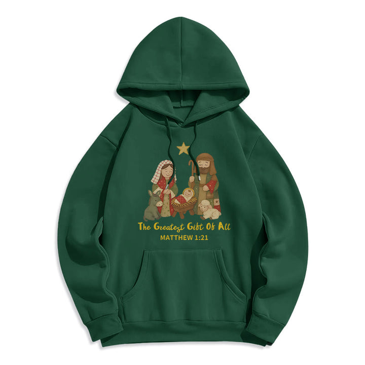 Christianartworkshop Christmas Faith & Warmth Fleece Lined Polyester Hoodie - Green - 2XL - image 4