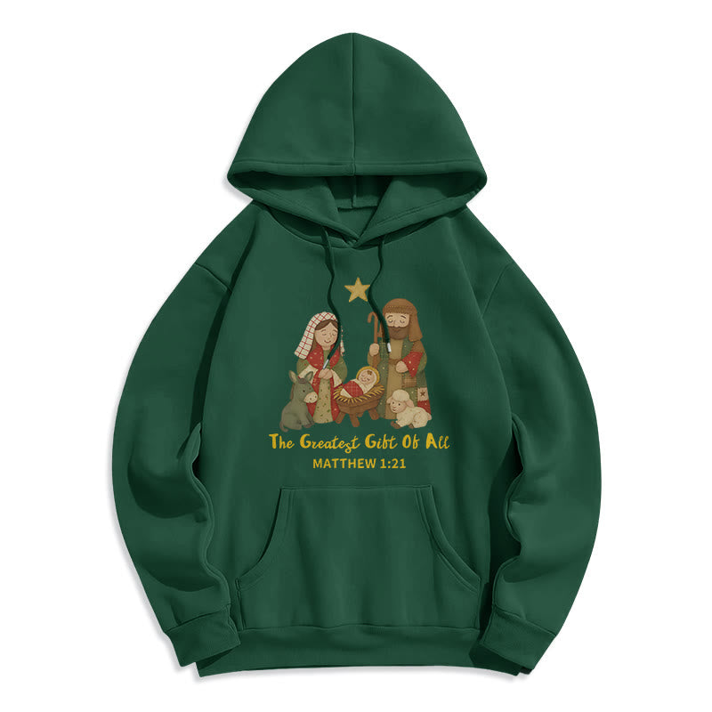 Christianartworkshop Christmas Faith & Warmth Fleece Lined Polyester Hoodie - Green - 2XL - image 4