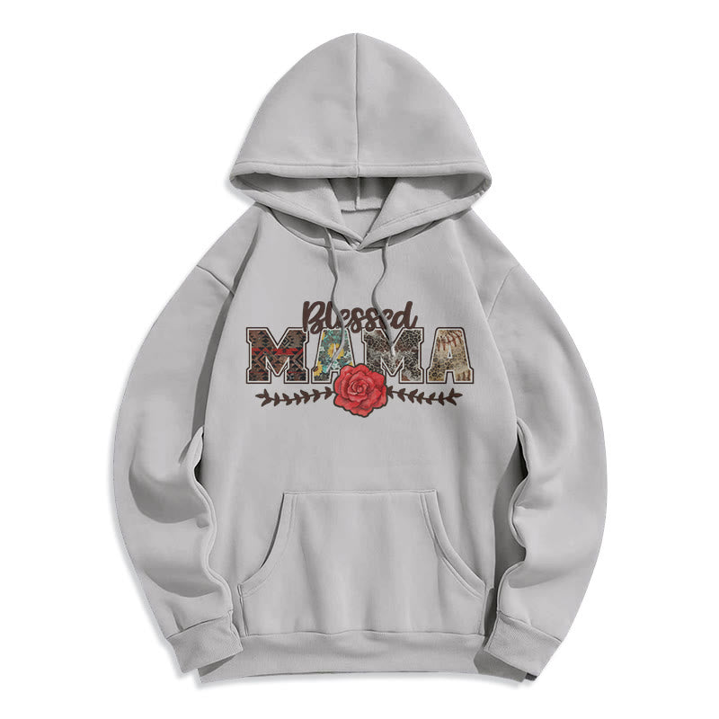 Christianartworkshop Blessed Mama & Rose Graphic Fleece Lined Polyester Hoodie - Grey - 2XL - image 2