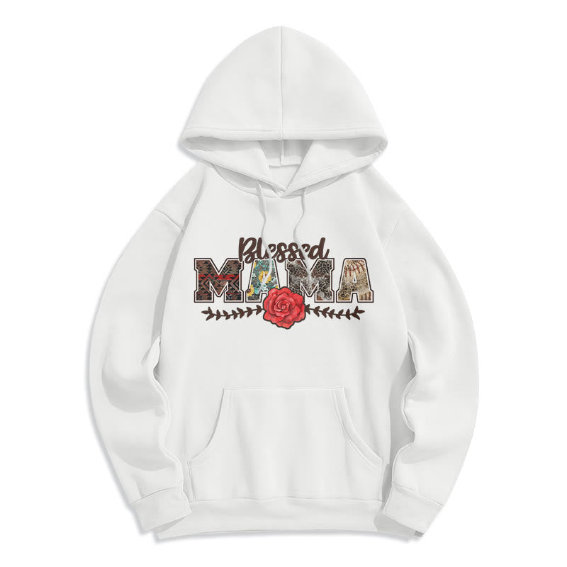 Christianartworkshop Blessed Mama & Rose Graphic Fleece Lined Polyester Hoodie - White - 2XL - image 3