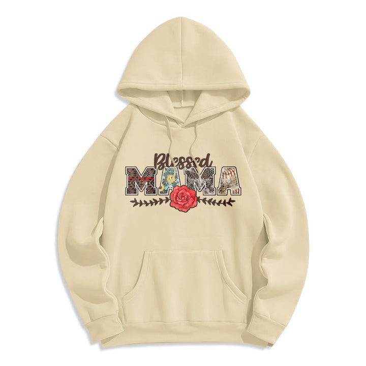 Christianartworkshop Blessed Mama & Rose Graphic Fleece Lined Polyester Hoodie - Beige - 2XL - image 0